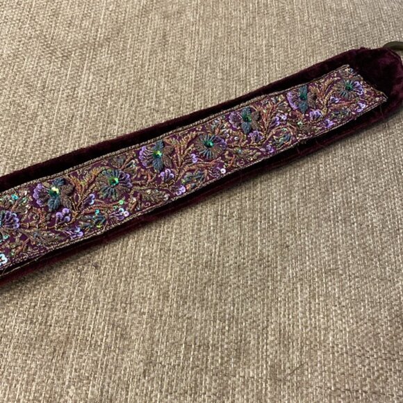 Holt Renfrew beaded and sequined on crushed velvet sash style belt ML